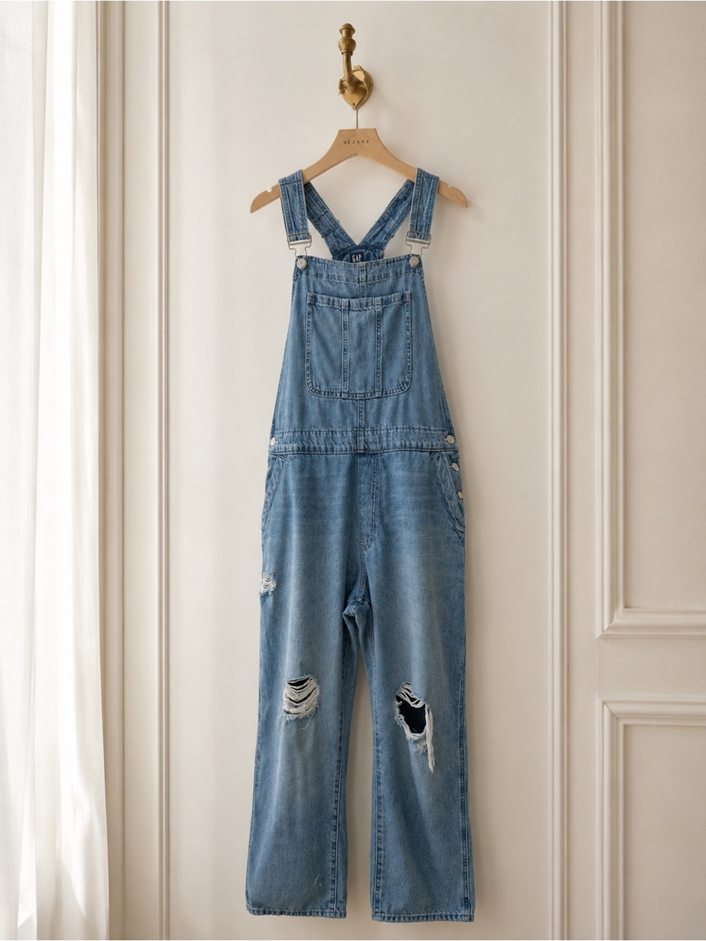 GAP Light Blue Distressed Denim Overalls for Women